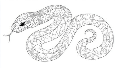Obraz premium Black-and-White Snake Coloring Stencil with Patterns
