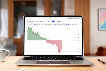 Fototapeta premium A laptop in a home office displaying a stock chart