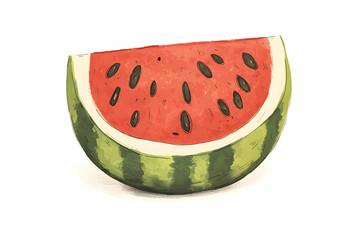 Colorful and Vibrant Slice of Watermelon with Seeds Showing Juicy Red Flesh and Green Rind, Perfect for Summertime Refreshment and Healthy Snack Ideas