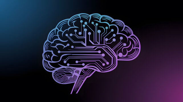 A digital illustration of a brain with circuit patterns, symbolizing artificial intelligence and technology.