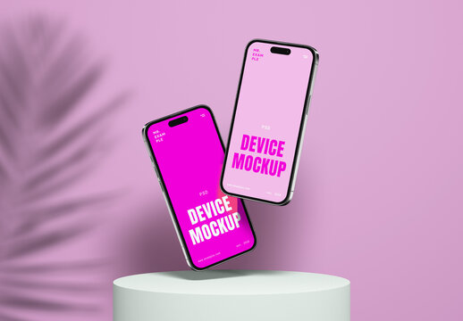 Two Floating Over Cylinder Device Mockups