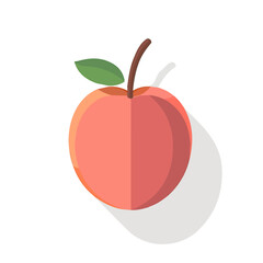 Simple flat 2D illustration of a peach isolated on a white background, vector 2D design, icon, flat 2d fruit set, motion graphic flat-design vector animation style