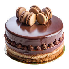 chocolate cake with a macaroon on transparent background