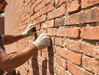 worker with trowel and bricks