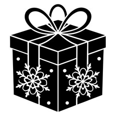 Christmas gift box with  ribbon and snowflake patterns on a white background