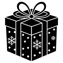 Christmas gift box with  ribbon and snowflake patterns on a white background