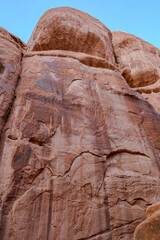 Detail of the sandstone geology of the surronding fins that make up Sand Dune Arch in Arches National Park