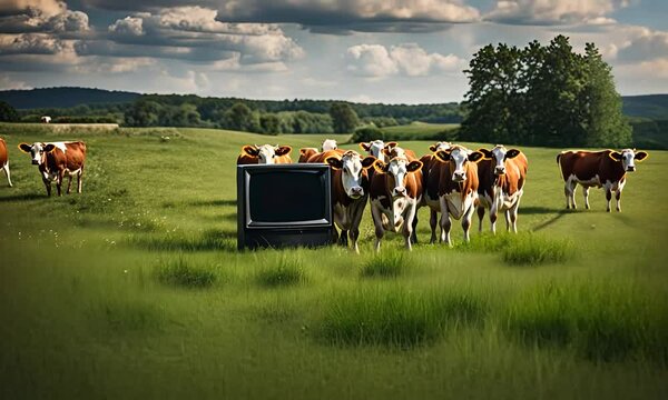 Cows with TV on the farm.