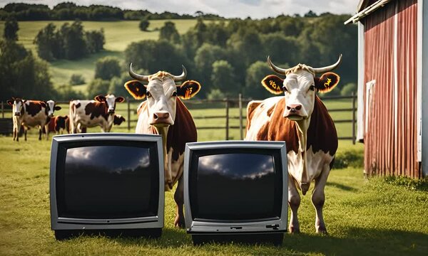 Cows with TV on the farm.