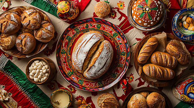 Hungarian St. Stephen's Day feast featuring traditional bread and festive decorations - Powered by Adobe