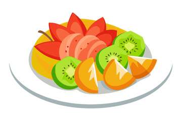 Fresh Fruit Salad with Strawberries, Kiwis, and Melons Drizzled with Honey