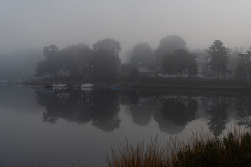 Smith Cove Shoreline Shrouded in Fog at Sunrise in Niantic Connecticut