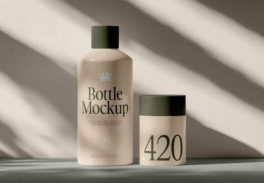 Plastic Cosmetic Bottle and Deodorant Mockup