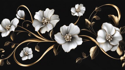 A black background with a gold and white flower