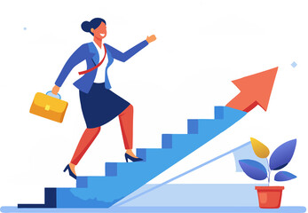 businesswoman climbing stairs png illustration.