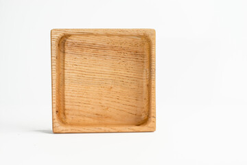 square natural hardwood empty valet tray  template with copyspace isolated on a white background