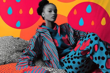 Creative fashion photography with polka dot patterns and stripes