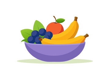 Fresh Fruit Bowl with Bananas, Oranges, and Grapes on a Minimalist Background