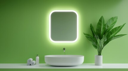 Fototapeta premium A bathroom with a white sink and a green wall