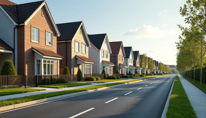 Fototapeta premium Charming Row of Homes in a Peaceful Neighborhood