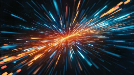 Cosmic Burst of Energy: Abstract representation of a powerful cosmic energy burst, with vibrant orange and blue streaks radiating outwards from a central point.