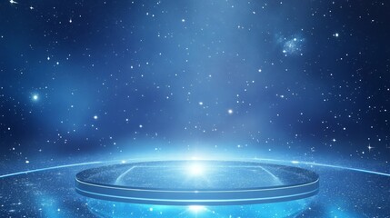 3d rendered abstract backdrop with empty podium stage in the cosmos with stars