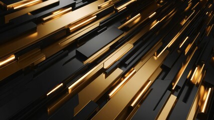 Obraz premium Abstract Gold and Black Blocks: A dynamic, abstract composition featuring a pattern of intersecting gold and black rectangular blocks, creating a sense of depth, movement, and luxury.