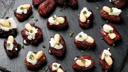 Stuffed Medjool dates with goat cheese, almonds and honey