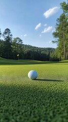 Fototapeta premium Golf Ball on a Lush Green Putting Green