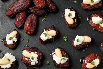 Stuffed Medjool dates with goat cheese, almonds and honey