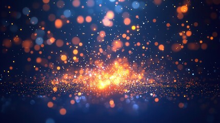 Fototapeta premium Abstract glowing Christmas light burst with a gradient from neon orange to neon silver, softly illuminated on a midnight blue canvas, perfect for holiday celebration themes