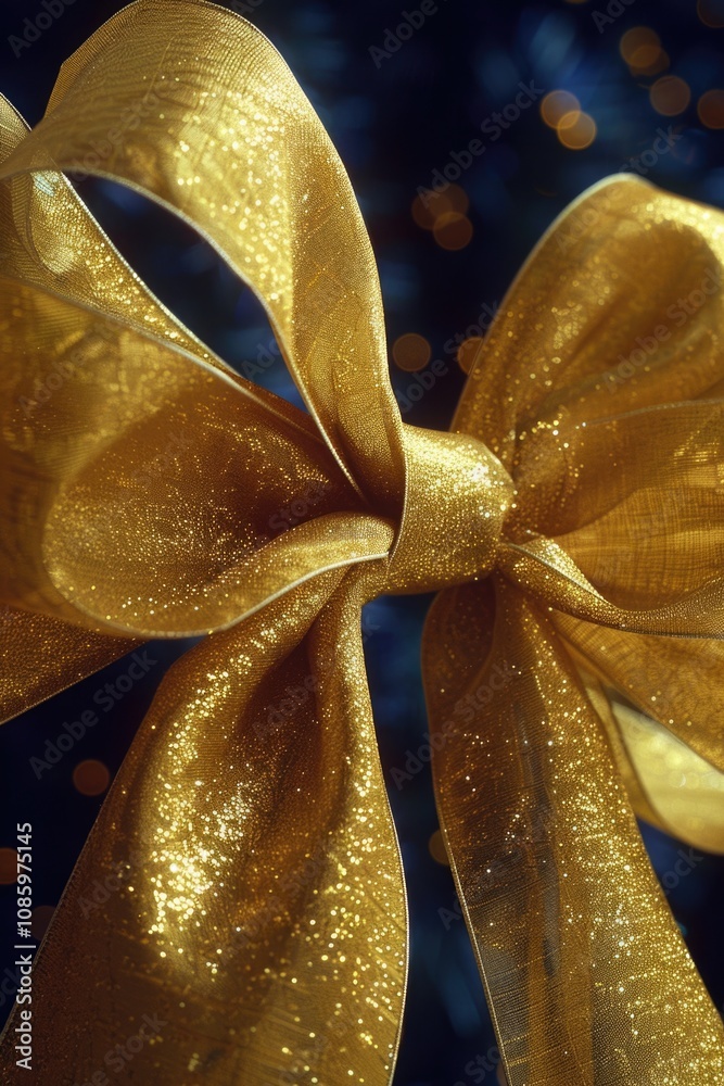 Poster a shiny gold bow against a dark backdrop, perfect for adding some elegance to any scene