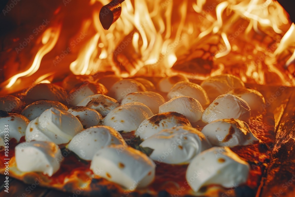 Poster a slice of pizza topped with marshmallows and sauce, perfect for a unique dessert or snack