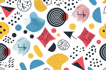 Colorful geometric shapes and lines on a bright background