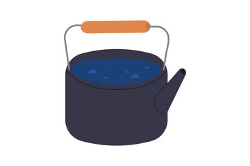 Kettle with water. Dishes in a flat style