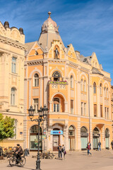 A panoramic city view of Novi Sad with its iconic bridge over the Danube River is a breathtaking sight. From this vantage point, the city sprawls beneath the sky, with the elegant Varadin Bridge