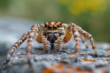 A spider is seen sitting on a rock in this close-up photo