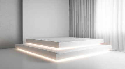 Obraz premium 3d rendered white pedestal podium stage with light against white background