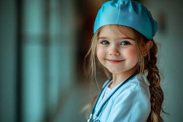 Little girl at indoors with doctor uniform