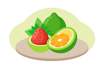 Minimalist Fruit Plate Perfectly Sliced Avocado, Grapefruit, and Strawberries