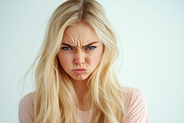 Young pretty blonde woman over isolated white background with sad expression