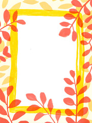 Rectangular frame with green leaves and eucalyptus branches with empty space inside, watercolor painting