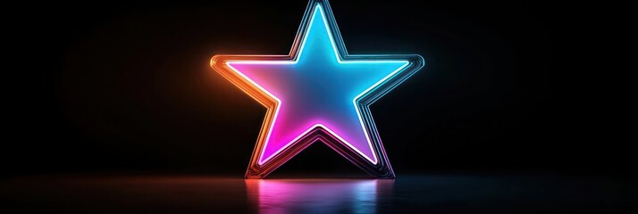 A glowing Christmas star with a gradient of neon blue to magenta, surrounded by a soft halo, set on a black background