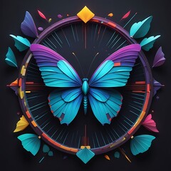 AI-Generated Digital Artwork Beautiful Butterfly With Flowers 