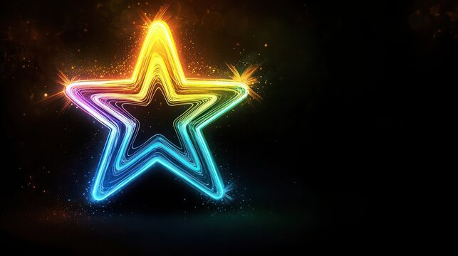 A glowing Christmas star with a gradient from neon blue to bright yellow, surrounded by a soft halo on a black canvas