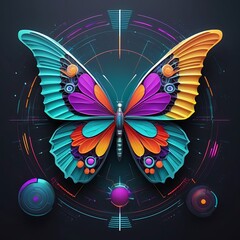 AI-Generated Digital Artwork Beautiful Butterfly With Flowers 