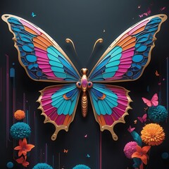 AI-Generated Digital Artwork Beautiful Butterfly With Flowers 