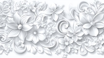 Fototapeta premium Elegant white floral pattern with intricate details and flowing designs