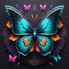 AI-Generated Digital Artwork Beautiful Butterfly With Flowers 