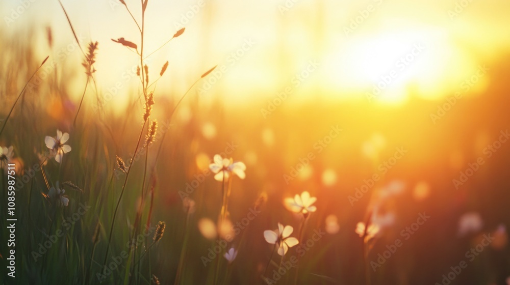 Aufkleber a serene image of a field with the sun setting in the background, perfect for use in outdoor or natu